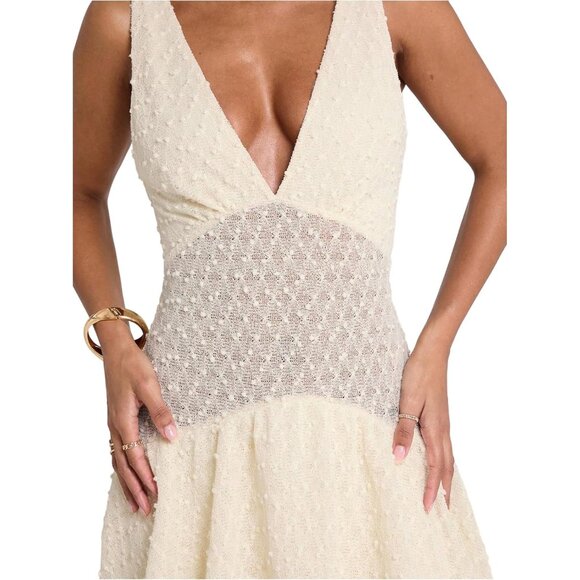 Women's Summer Crochet Mini Dress Deep V Sleeveless Ruffle Vacation Party - Picture 5 of 5